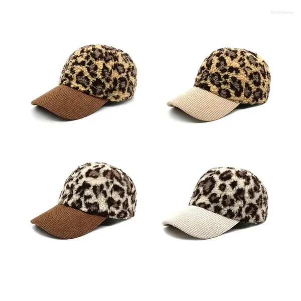 Gorras de bola Otoño Invierno Pana Leopardo Estampado Cálido Casquette Gorra de béisbol Ajustable Al aire libre Snapback Sombreros para hombres y mujeres 240