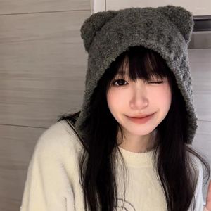Casquettes de balle automne hiver femmes mode coréenne ours oreille bonnet visage mignon petit chaud tricoté laine Baotou chapeau
