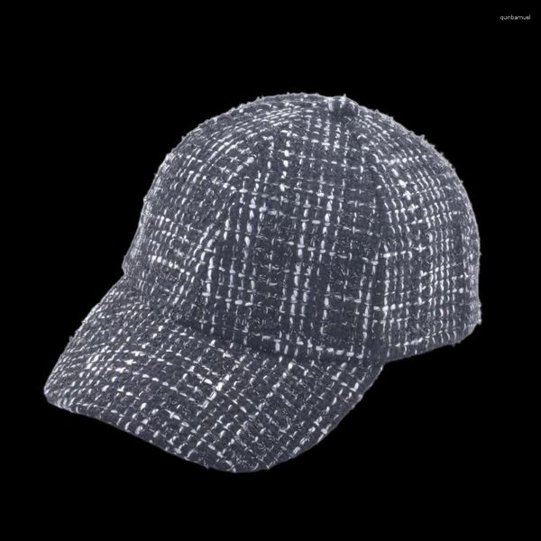 Gorras de bola Otoño Invierno Gorra de béisbol con flecos para mujer Negro Blanco Tweed Sombrero a cuadros grueso para hombres