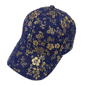 Casquettes de baseball Automne Hiver Chapeau Femme Casquette de baseball avec imprimé fleurs dorées bleu marine noir G230209