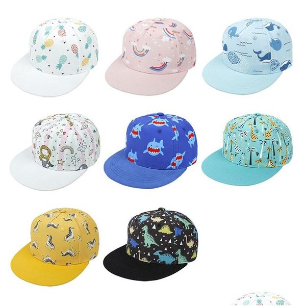 Gorras de béisbol Gorra de béisbol para bebés para niños Niño Dibujos animados Tiburón Dinosaurio Impresión Hip Hop Verano Sombrero para el sol Niños Niñas Sombreros Entrega de la gota Moda Ac