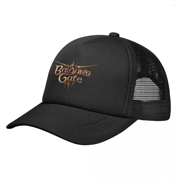 Gorras de bola Baldur's Gate HD Logo Malla Béisbol Hombres Mujeres Hip-Hop Sombrero para el sol RPG Vampiro Videojuego Gorra de carreras ajustable Camionero