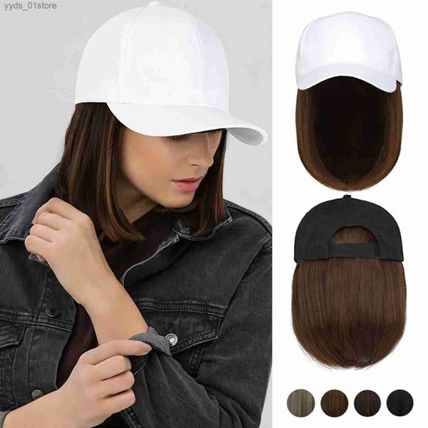 Casquettes de baseball C avec extensions de cheveux droites courtes Bob coiffure réglable amovible perruque chapeau 7,9 pouces femme fille printemps mode L240314