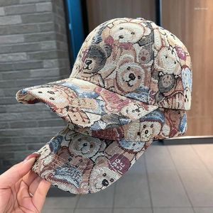 Ball Caps Baseball Cap For Women Kpop Snapback Bear Print Canvas Fashion Peaked Designer Cute Hat Visors Sun Summer Hip Hop