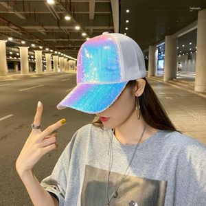 Ball Caps Baseball Cap Glitter Mesh Femmes Couleur paillettes Blinging Men Unisexe Étudiant Fashion Korea Bar Dance respirant Summer Sun Hat