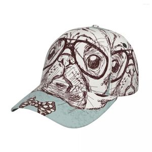 Casquettes de baseball Casquette de baseball Chapeau Hip Hop Vintage Hipster Pug Dog Lunettes Bow Sun pour adultes hommes femmes