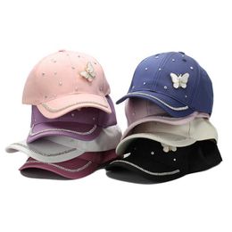 Ball Caps Capes de baseball Kids Kids Ajustement Butfly Broidered Ponytail Hat paillettes Cap Brin Messy Briny pour âges de 4 à 10 ans J240425