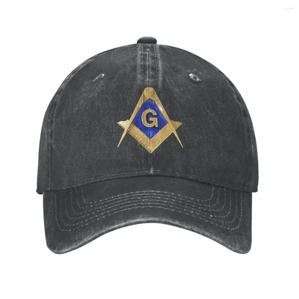 Ball Caps Baseball Cap Snapback Hat Punk Gold Square Compass Masonic Freemason Summer Automne Freemasonry Mason Washed Denim Casquette