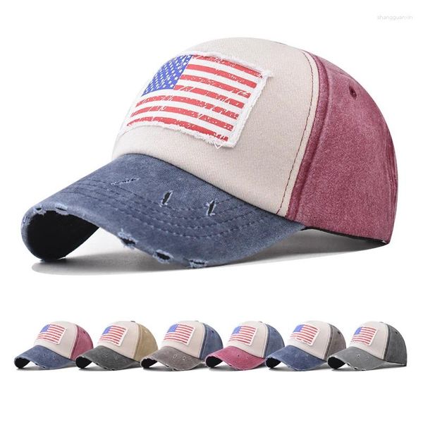 Gorras de bola Gorra de béisbol Sombrero para el sol Estilo retro Color a juego Bandera americana Verano Hip Hop Equipado