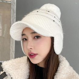 Bal Caps Baseball Cap Winter Hoeden Voor Vrouwen Gehoorbescherming Verdikte Warme Bont Pompom Breien Beanie Bone Gorro Pet