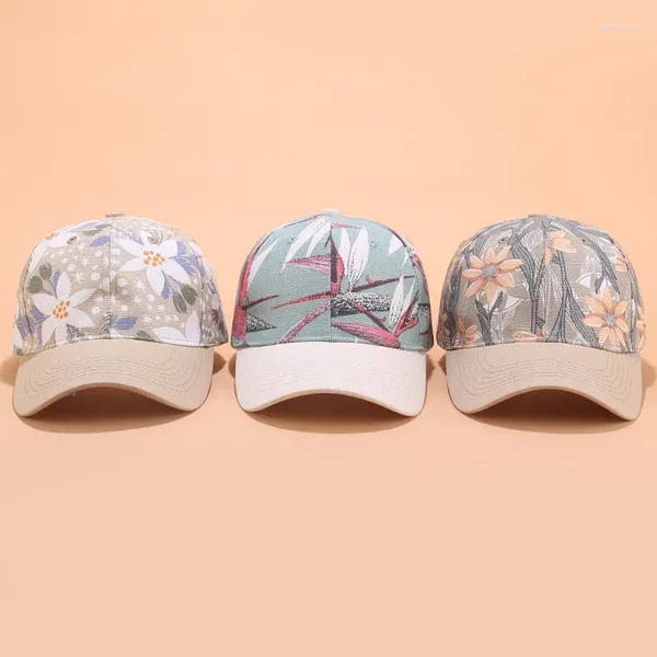 Casquettes de baseball Casquette de baseball Femmes Mode Fleur Imprimer Chapeaux de soleil Printemps Été Filles Réglable Snapback Visière Femme Crème Solaire Extérieure