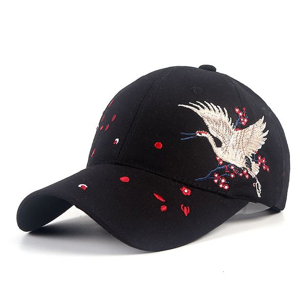 Casquettes de Baseball femmes chapeau 2023 été Vintage oiseau grue broderie Animal flore imprimer Hip hop noir femmes 230525