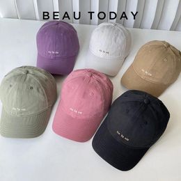 Casquettes de baseball BEAUTODAY Alphabet broderie Baseball femmes pur coton bouclés-bord chapeaux simples dames accessoires faits à la main 96554