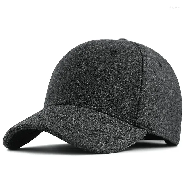 Gorras de bola Tamaño grande Invierno Grueso Cálido Lana Fieltro Gorra de béisbol para hombres Fleece Forrado Cabeza Sombrero ajustable Mujeres