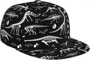 Gorras de bola Patrón de esqueleto de dinosaurio blanco y negro Flat Bill Hat Unisex Snapback Gorra de béisbol Hip Hop Estilo Visor en blanco Adju