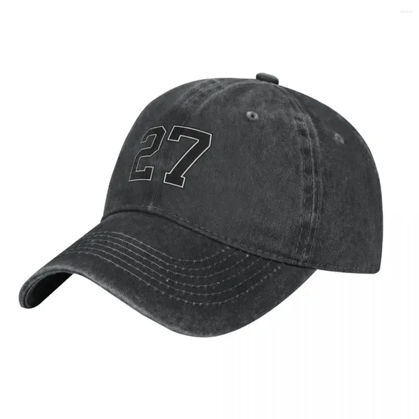 Ball Gaps Black Número 27 Jersey de Lucky Sports Twenty Seven Cowboy Hat Christmas en la gorra de la bobble femenina