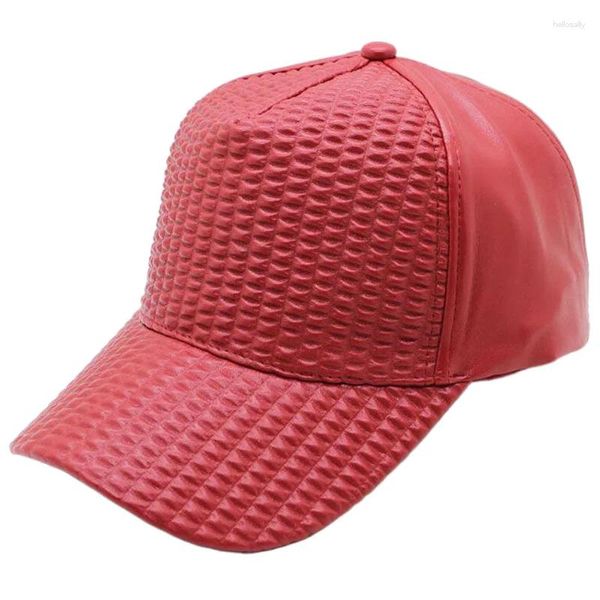 Gorras de bola Negro Plaid PU Cuero Papá Sombrero 5 Panel Trucker Béisbol para hombres Mujeres Ajustable Rojo Rosa Blanco Azul marino