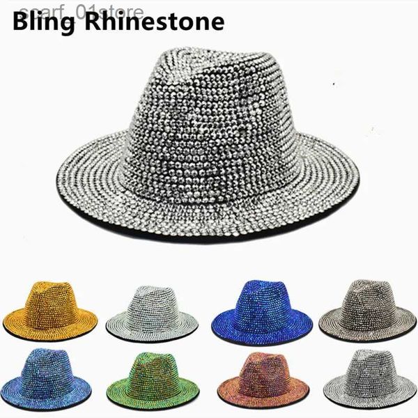 Ball Caps Bling Rhinestone Fedora Sombrero para mujer Ala ancha Fieltro Panamá con todos los diamantes Sombrero de jazz ajustable Venta al por mayor Verano e inviernoC24319