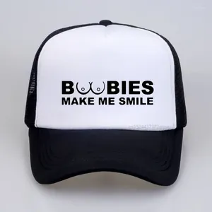 Ball Caps Boobies Make Me Smile Novely Baseball Cap Humor Jaar JAr Birthday Xmas Gift Mens Ladies Ademende mesh Trucker Gorras