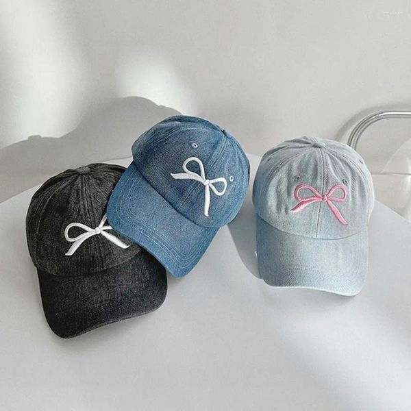 Gorras de bola Arco Bordado Béisbol Simple Ajustable Casual Visor Cap Washed Denim Primavera Verano Al aire libre Sombrero para el sol Mujeres Niñas