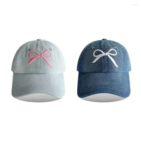 Gorras de bola Arco bordado Béisbol Deportes Ajustable Casual Al aire libre Sombrero de sol Primavera Verano Lavado Denim Visor Cap Mujeres Niñas