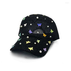 Casquettes de baseball marque casquette de baseball femmes respirant papillon paillettes maille snapback os perle mode dames été chapeau de soleil