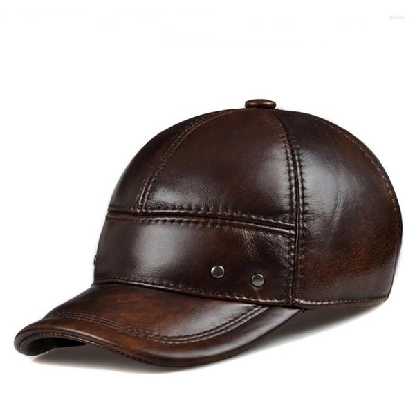 Bola de bolas Marca Invierno Invierno de cuero de cuero negro béisbol marrón para hombres hockey al aire libre de hockey al aire libre gorras real va237l