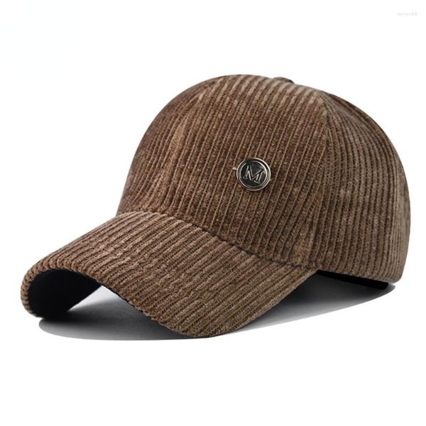 Gorras de bola Marrón Gris Rayado Corduroy Gorra de béisbol Moda Grueso Cálido Sombreros de invierno para mujeres Hombres 2023 Hip Hop Cara