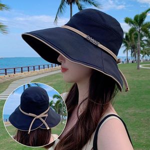Casquettes de balle Chapeau seau Protection solaire d'été pour femme Style japonais Big Brim Tether Cap pour femme