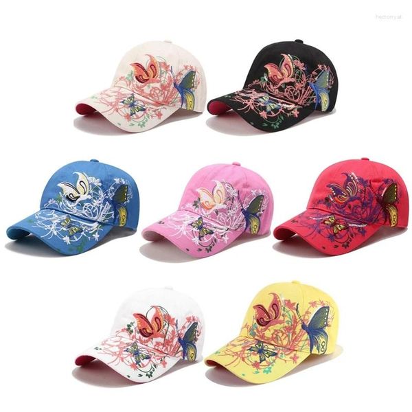 Gorras de bola Mariposa Bordado Gorra de béisbol 2024 Primavera Verano Mujeres Casual Snapback Mariposas Flor Impresión Al aire libre Sombreros para el sol