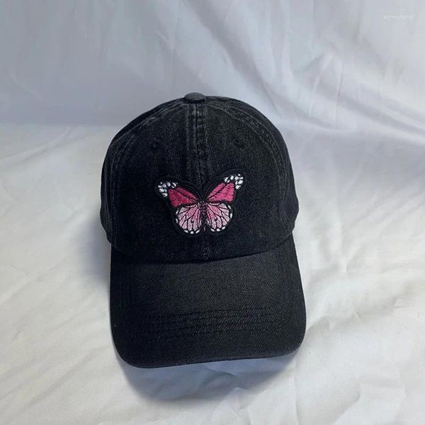 Bola de bolas parche de mariposa material de mezclilla ajustable tapa de béisbol color sólido primavera otoño hip hop hombres mujer papá snapback