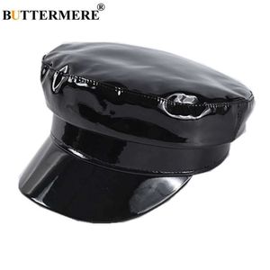 Ball Caps Buttermere Patent Leather Style Military Style Madies Black Sailor Hat Woman Captain Autumn Hiver High Fashion Chapeaux Q240403