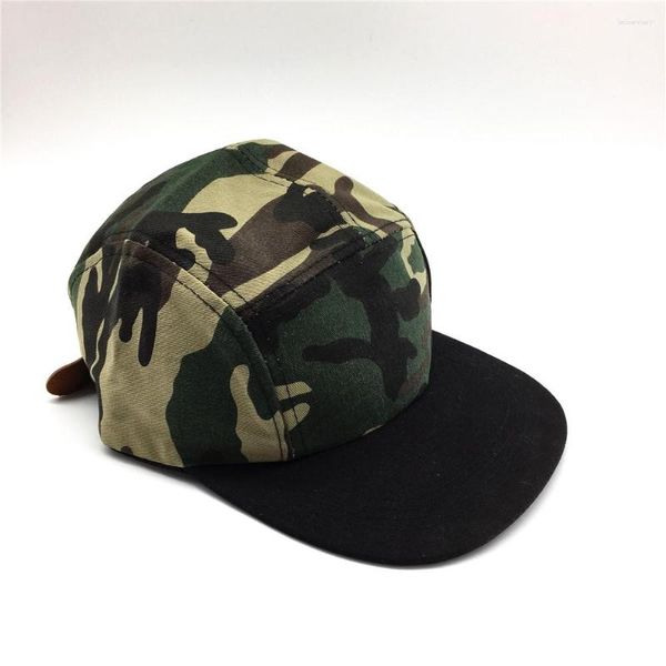 Casquettes de baseball Camouflage Casquette de baseball pour femmes hommes avec réglable PU Amry Camo Print 5-Panels Black Flat Brim Truck Hat