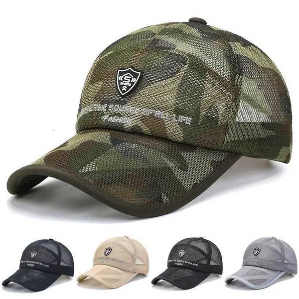 Ball Caps Camouflage Summer Baseball Hat For Men Breatchable Mesh Big Brim Women Beach Sun Hat Letter LETTER EMPRODERY OUTDOOR SPORTS FISHCAP J240425