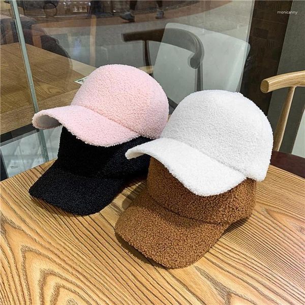 Casquettes de balle décontractées en plein air chaud casquette d'hiver fille femmes réglable laine d'agneau artificielle Baseball Hip-Hop chapeau visière homme soleil