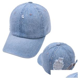 Casquettes de baseball Casual Street Worn Denim Cap Summer Outdoor Leisure Visor Hat Tendance Hole Baseball Hip Hop Sport Hats Drop Delivery Fashion Accesso