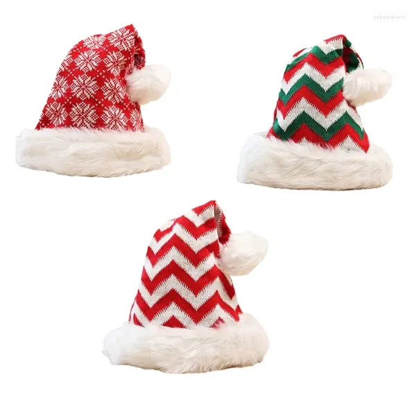 Casquettes de boule de Noël tricoté chapeau de père Noël unisexe rayé/motif de flocon de neige adolescents adultes pour la fête de vacances du festival