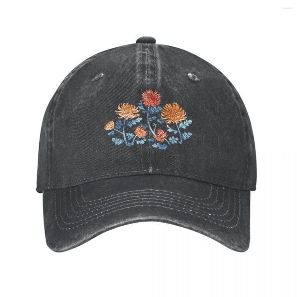 Gorras de béisbol Patrón de pluma de acuarela de crisantemo - Sombrero de vaquero azul aciano Sombreros de camionero de anime Sombreros de camionero para hombres y mujeres