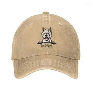 Casquettes de baseball Classique unisexe coton Peeking Dog West Highland White Terrier casquette de baseball adulte Westie réglable papa chapeau pour hommes femmes en plein air