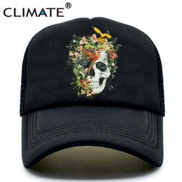 Casquettes de balle Climat Fleur Squelette Casquette De Camionneur Cool Crâne Os HipHop Baseball Été Sanglant Noir Maille Chapeau Pour Hommes