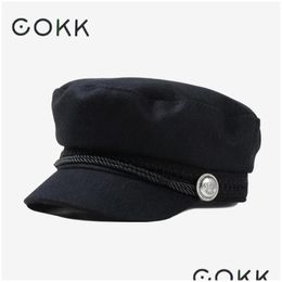 Casquettes de balle Cokk Chapeaux d'hiver pour femmes Laine Femme Bouton Baseball Visière Gorras Casquette Noir Automne Boina Bone 221205 Drop Deliver Dhx9J