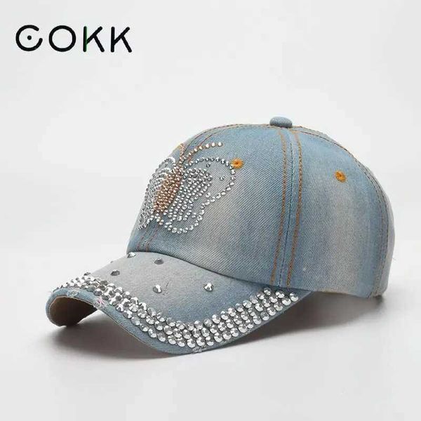 Caps à balle cokk Baseball Baseball Cap Butterfly Modèle de Denim Chapeaux Snapback pour femmes Été Automne décontracté Gorras Ajustement nouveau J240425