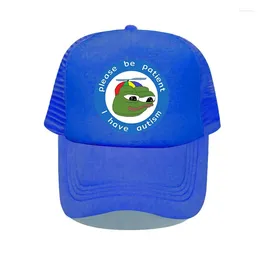 Ball Caps Kleurrijke Autisme Snapback Wees geduldig, ik heb een honkbalhoed Autistische Kikker Blauwe Trucker Hoeden voor vrijwilligers YP023