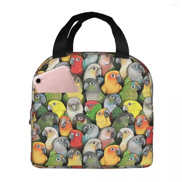 Gorras de bola Color de Conures Bolsa de almuerzo Caja Loro Mascota Pájaro Niños Papel de aluminio Lonchera portátil