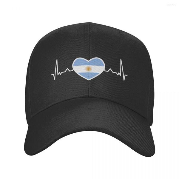 Ballkappen, coole Herzschlag-Baseballkappe mit Argentinien-Flagge, personalisierbar, verstellbar, Unisex, argentinischer stolzer Papa, Sommer-Snapback