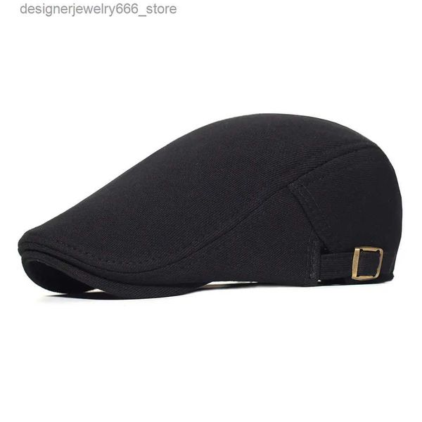 Gorras de bolas Algodón Ajustable Capas de periódicos Mujeres Boina informal Flat Ivy Capa de color sólido Soft Camiseta Cabbie Unisex Sombreros grises negros Q231009