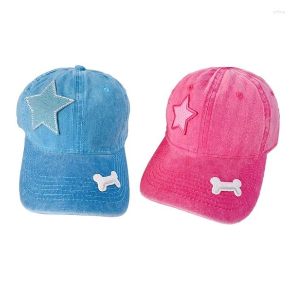 Ball Caps Cotton Trucker Hat Vintage baseball y2k rose / bleu ajusté papa pour filles femmes doux à l'extérieur