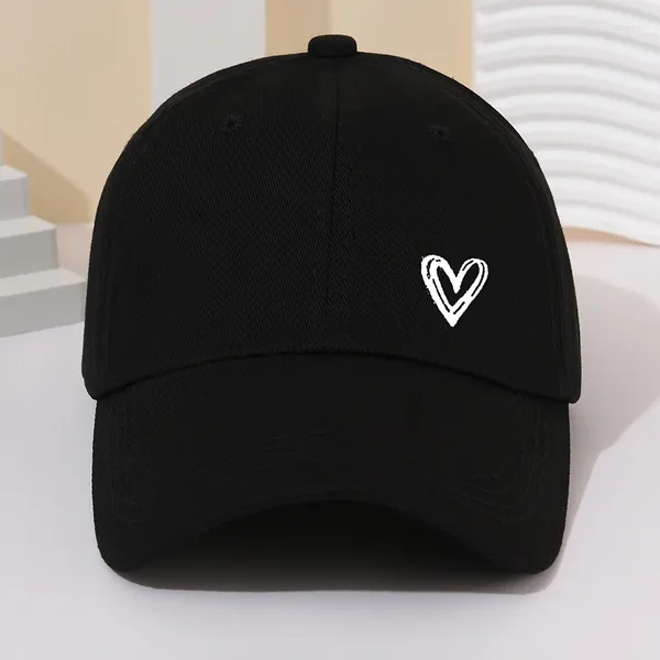 Ball Caps Couple Love Heart Print Baseball Colon Couleur Colon Coton Papé Pape Papé Femmes Coréennes Men Visors de soleil ajusté