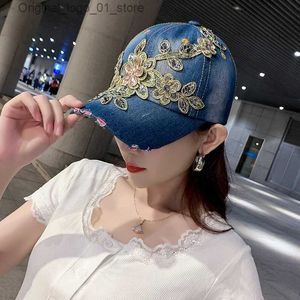 Caps de balle Cowboy Baseball Hat Womens printemps / été d'eau diamant fleur cowboy Cowboy Sunshade Fashion Leisure Suncreen Sports Hat Vintage Hat Q240408