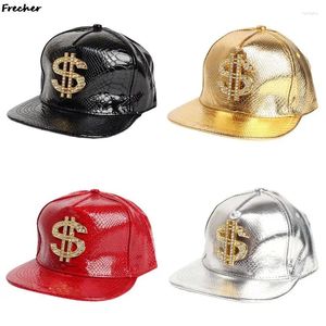 Ball Caps Crocodile Match Dollar Dollar Hip Hop Baseball Bright Leather Snapback Hat Unisexe Metal Golden Diamond Cap Gorras Cool